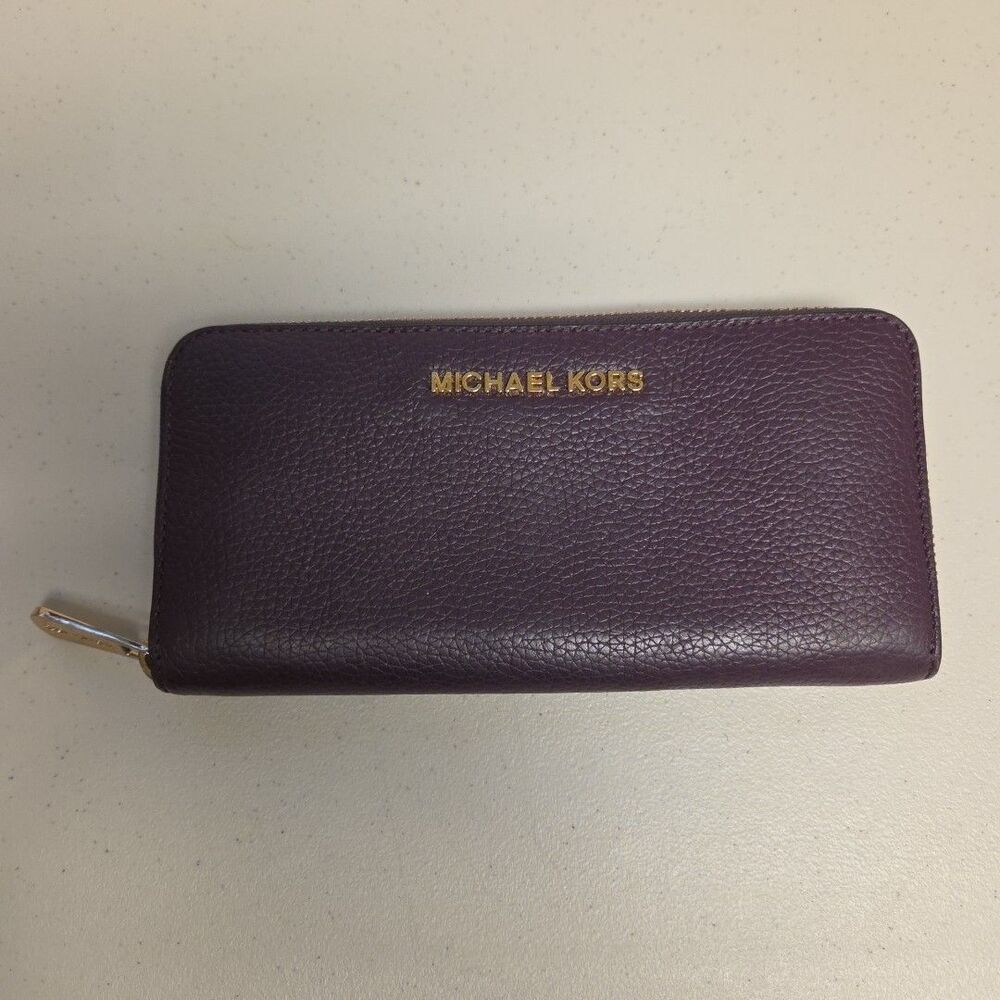 Michael Kors Burgundy Leather Zip Around Wallet Maroon 8 inch X 4 inch